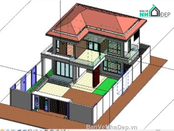 nhà vườn 2 tầng,revit nhà vườn 2 tầng,nhà vườn 2 tầng revit