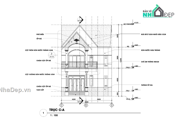 nhà 2 tầng,revit nhà 2 tầng,nhà 2 tầng mái thái