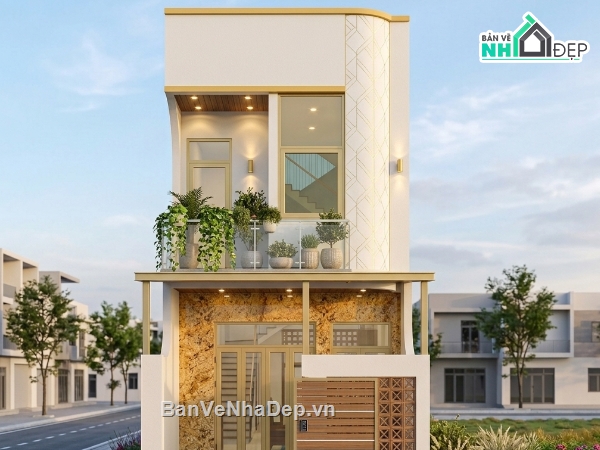 Mẫu nhà phố,kiến trúc 2 tầng,nhà phố 2 tầng đẹp,nhà phố 4.5mx21m,nhà đẹp 3d