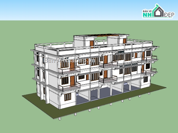 biệt thự 3 tầng,su biệt thự,sketchup biệt thự