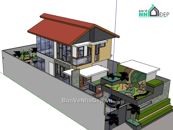 sketchup biệt thự 2 tầng,biệt thự 2 tầng,biệt thự hiện đại,biệt thự 2 tầng 1 tum,mẫu biệt thự 2 tầng 1 tum,su biệt thự 2 tầng 1 tum