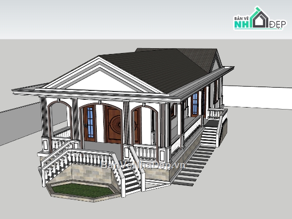 biệt thự 1 tầng,su biệt thự,sketchup biệt thự