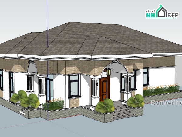 biệt thự 1 tầng,biệt thự sketchup,sketchup biệt thự,sketchup biệt thự 1 tầng