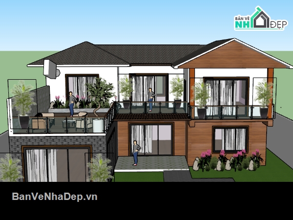biệt thự,model biệt thự,biệt thự 2 tầng