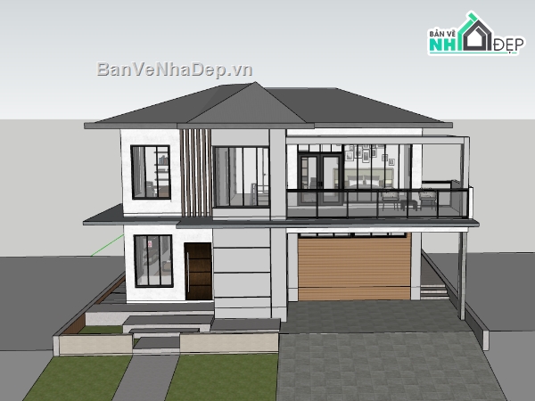 biệt thự,su biệt thự 2 tầng,sketchup biệt thự