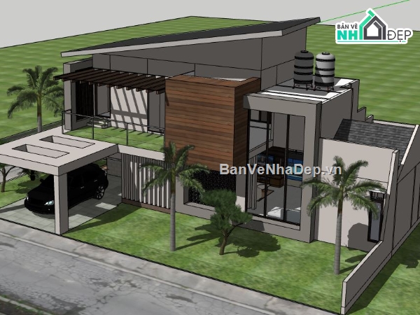 Biệt thự 2 tầng,file su biệt thự 2 tầng,model su biệt thự 2 tầng,biệt thự 2 tầng file sketchup