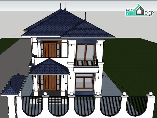File Sketchup biệt thự 2 tầng,sketchup biệt thự 2 tầng,Biệt thự file sketchup,File sketchup biệt thự 8.5x15m,Model sketchup biệt thự 2 tầng