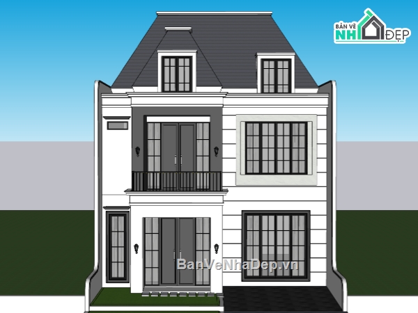 biệt thự 3 tầng,su biệt thự,sketchup biệt thự