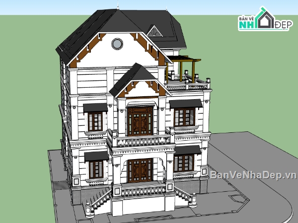 biệt thự 3 tầng,sketchup biệt thự,Model sketchup biệt thự,sketchup biệt thự 3 tầng,biệt thự  3 tầng,biệt thự 3 tầng sketchup