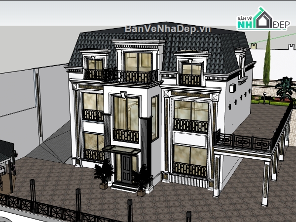 biệt thự 3 tầng,su biệt thự,sketchup biệt thự