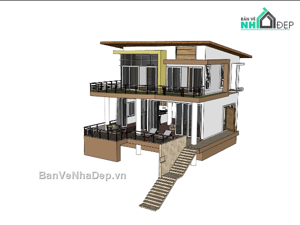 biệt thự 2 tầng,su biệt thự,sketchup biệt thự