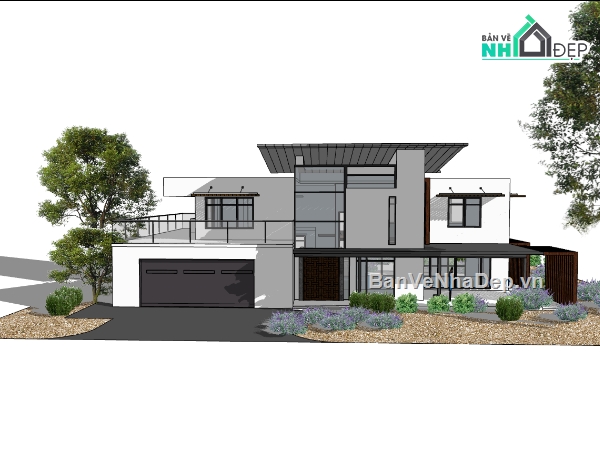 biệt thự 2 tầng,su biệt thự,sketchup biệt thự