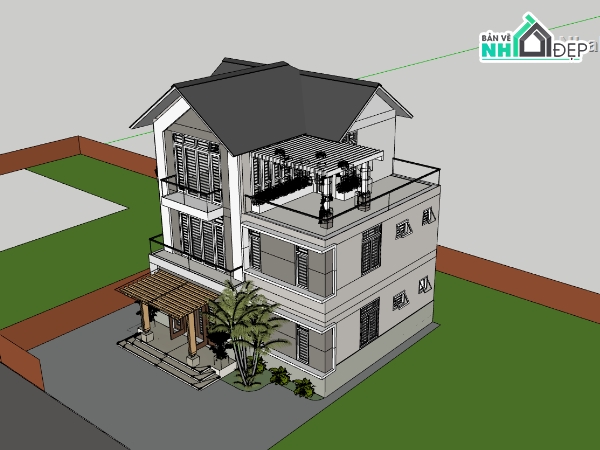 su biệt thự,sketchup biệt thự,biệt thự 2 tầng