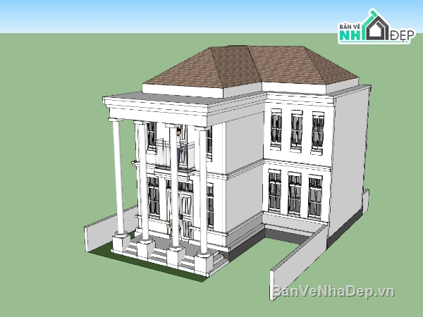 su biệt thự,sketchup biệt thự,su biệt thự 2 tầng