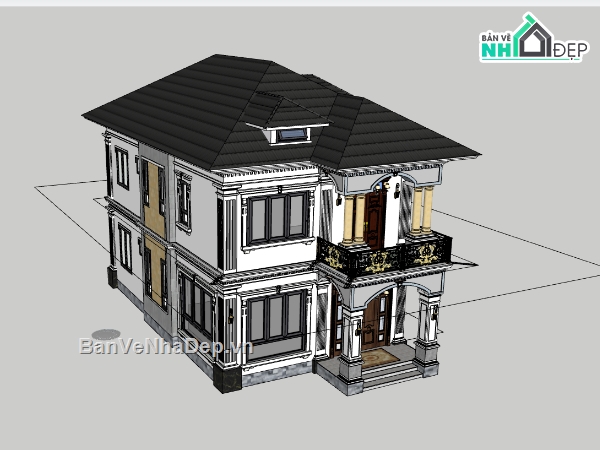 biệt thự 2 tầng,su biệt thự,sketchup biệt thự