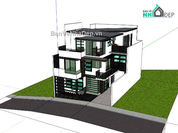 biệt thự 3 tầng,su biệt thự,sketchup biệt thự 3 tầng