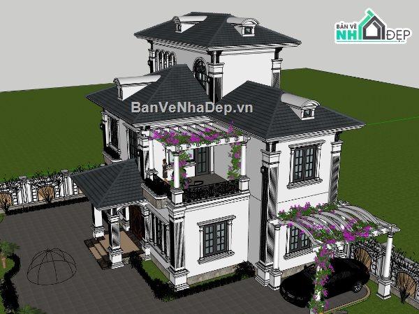 biệt thự 3 tầng,su biệt thự 3 tầng,sketchup biệt thự 3 tầng,biệt thự 3 tầng mái nhật