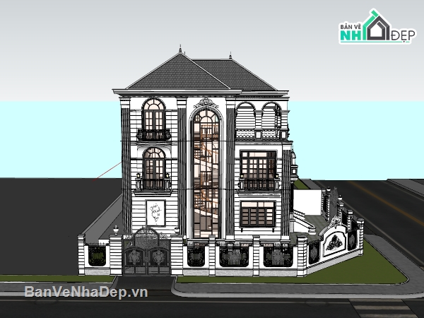 su biệt thự,sketchup biệt thự,biệt thự 3 tầng