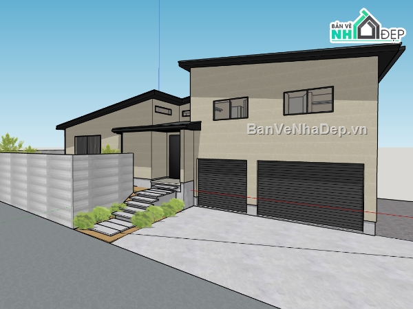 biệt thự 1 tầng,su biệt thự,sketchup biệt thự