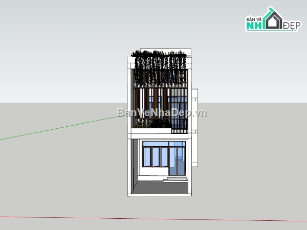 nhà phố 2 tầng,sketchup nhà phố 2 tầng,nhà phố