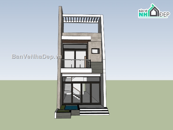 su nhà phố,sketchup nhà phố,su nhà phố 2 tầng