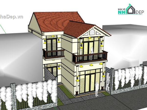 nhà phố 2 tầng,model su nhà phố 2 tầng,sketchup nhà phố 2 tầng