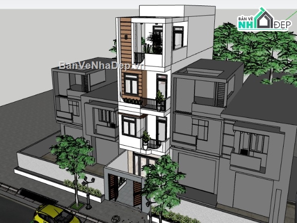nhà phố 4 tầng,su nhà phố 4 tầng,sketchup nhà phố 4 tầng,su nhà phố,sketchup nhà phố