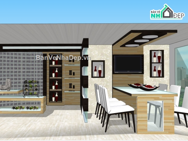 thiết kế phòng ăn,File sketchup phòng ăn,mẫu thiết kế phòng ăn,nội thất phòng ăn,su nội thất phòng ăn