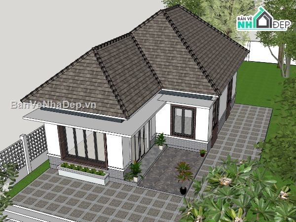 nhà 1 tầng,su nhà 1 tầng,sketchup nhà 1 tầng