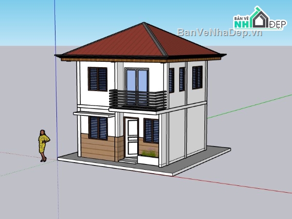 File su nhà 2 tầng,ngoại cảnh nhà 2 tầng,sketchup nhà 2 tầng hiện đại