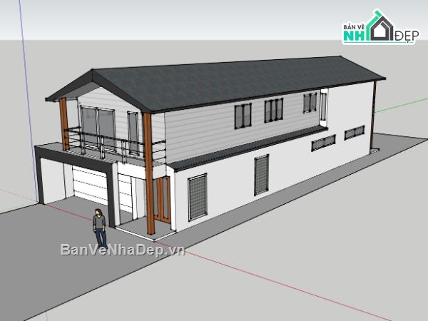 nhà 2 tầng,sketchup nhà 2 tầng,nhà 2 tầng đẹp