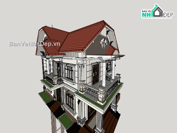 su nhà 2 tầng,sketchup nhà 2 tầng,nhà 2 tầng