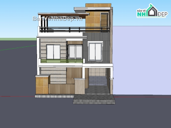 nhà phố 3 tầng,su nhà phố,sketchup nhà phố