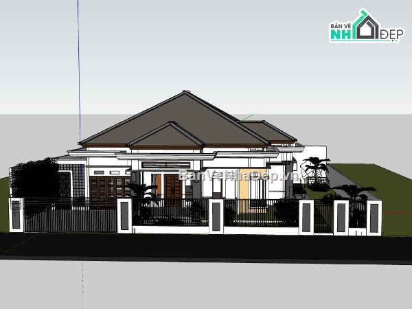 su biệt thự,sketchup biệt thự,biệt thự 1 tầng