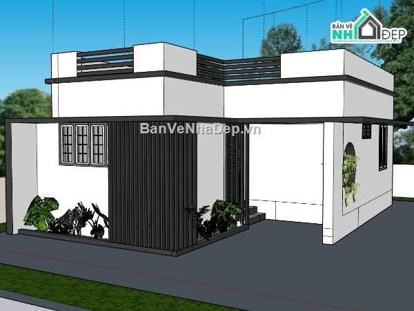 biệt thự 1 tầng,su biệt thự,sketchup biệt thự