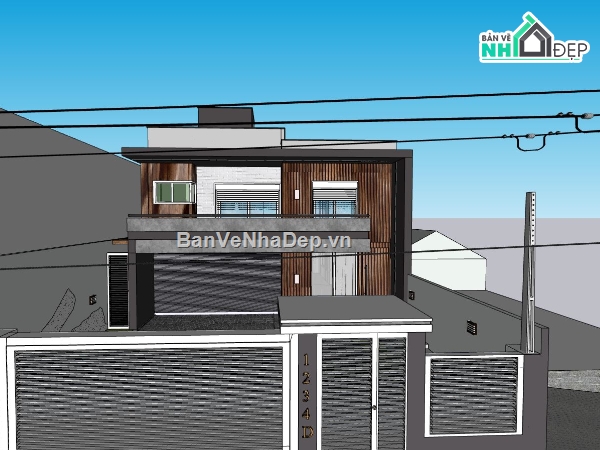 biệt thự 2 tầng,biệt thự hiện đại,sketchup biệt thự