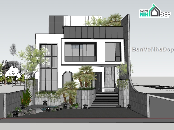 biệt thự 3 tầng,su biệt thự,sketchup biệt thự