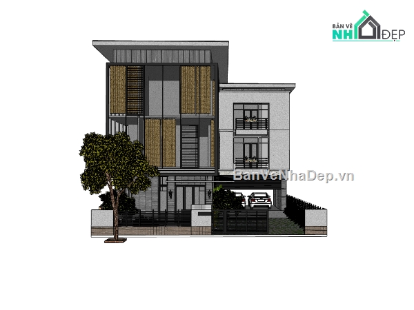biệt thự 3 tầng,su biệt thự,sketchup biệt thự