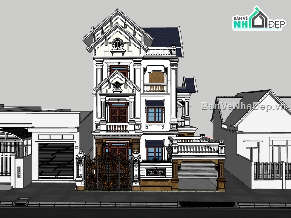 su biệt thự,sketchup biệt thự,su biệt thự 3 tầng