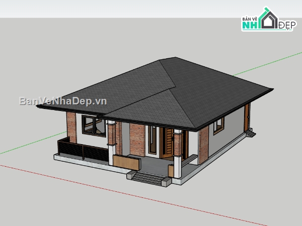 su nhà 1 tầng,sketchup nhà 1 tầng,nhà 1 tầng