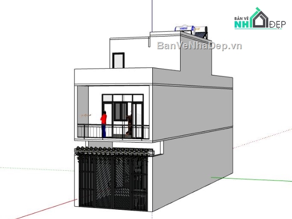 Nhà phố 2 tầng,model su nhà phố 2 tầng,sketchup nhà phố 2 tầng