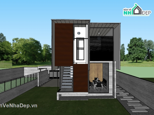 su nhà phố,sketchup nhà phố,nhà phố 2 tầng