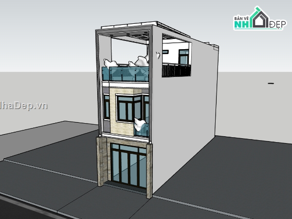 nhà phố 3 tầng,su nhà phố,sketchup nhà phố