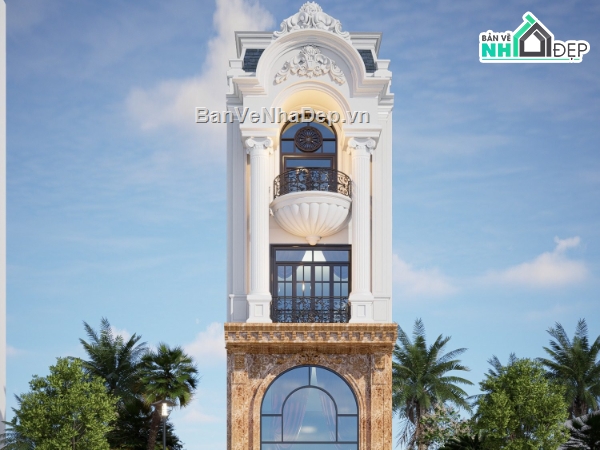 nhà phố 3 tầng,nhà phố 3 tầng tân cổ điển,sketchup biệt thự