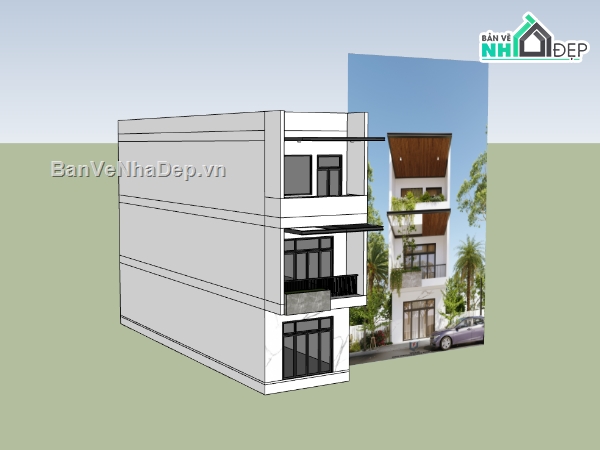 nhà phố 3 tầng,nhà phố,sketchup nhà phố,su nhà phố