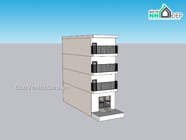 su nhà phố,sketchup nhà phố,nhà 4 tầng