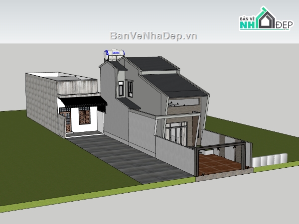 su nhà phố,sketchup nhà phố,nhà phố 2 tầng