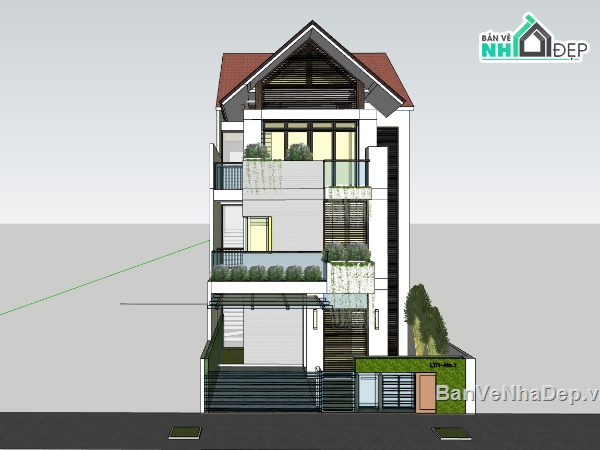 nhà phố 3 tầng,su nhà phố,sketchup nhà phố