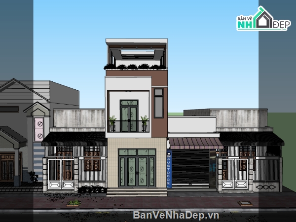 su nhà phố,sketchup nhà phố,sketchup nhà phố 2 tầng