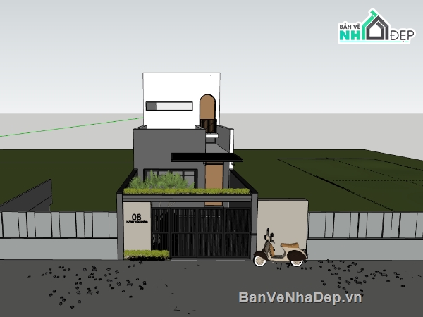 su nhà phố,sketchup nhà phố,nhà phố 2 tầng